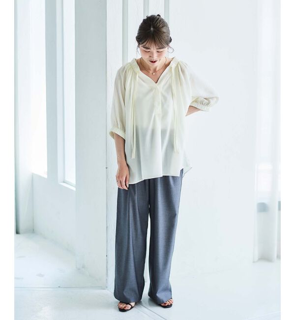 le.coeur blanc「シアーVネックギャザーブラウス」|シャツ・ブラウス|