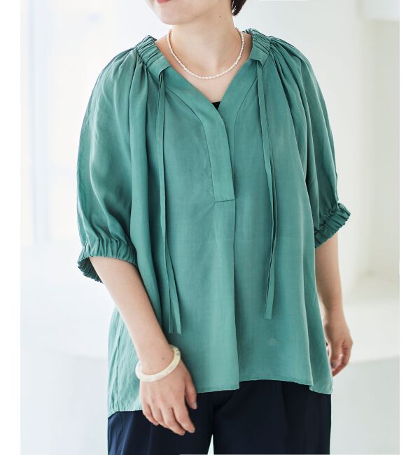 le.coeur blanc「シアーVネックギャザーブラウス」|シャツ・ブラウス|