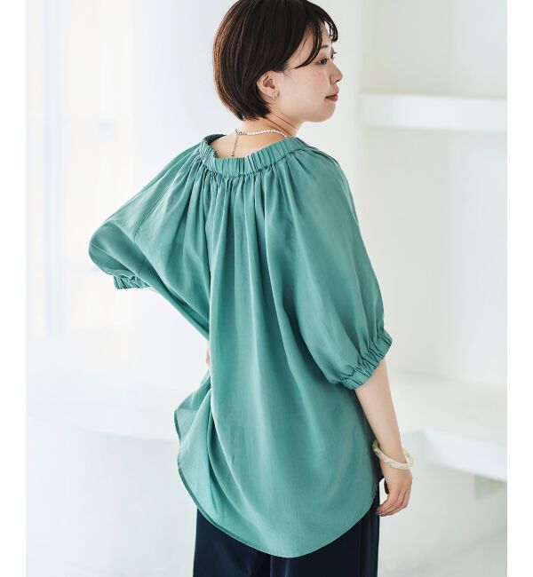 le.coeur blanc「シアーVネックギャザーブラウス」|シャツ・ブラウス|