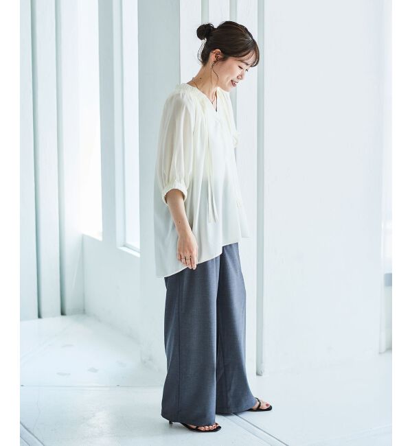 le.coeur blanc「シアーVネックギャザーブラウス」|シャツ・ブラウス|