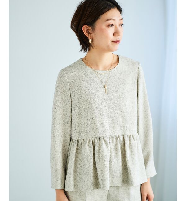 le.coeur blanc「ツィードペプラムノーカラーブラウス」|シャツ・ブラウス|