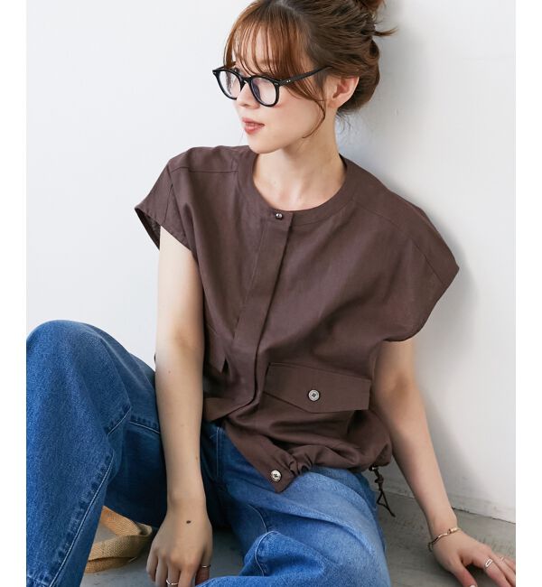  「《手洗い可能》コットン麻ノーカラーシャツジャケット」|ダウン|