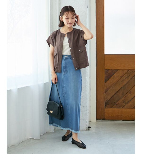  「《手洗い可能》コットン麻ノーカラーシャツジャケット」|ダウン|