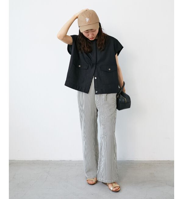  「《手洗い可能》コットン麻ノーカラーシャツジャケット」|ダウン|