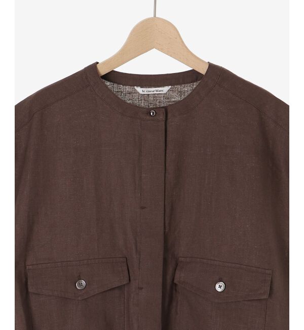  「《手洗い可能》コットン麻ノーカラーシャツジャケット」|ダウン|