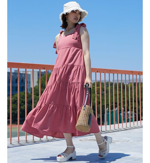 MAJESTICLEGON「2way肩リボンティアードワンピース」|ワンピース|オレンジ