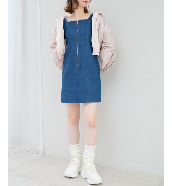 MAJESTICLEGON「フロントジップデニムミニワンピース」|ワンピース|ブルー