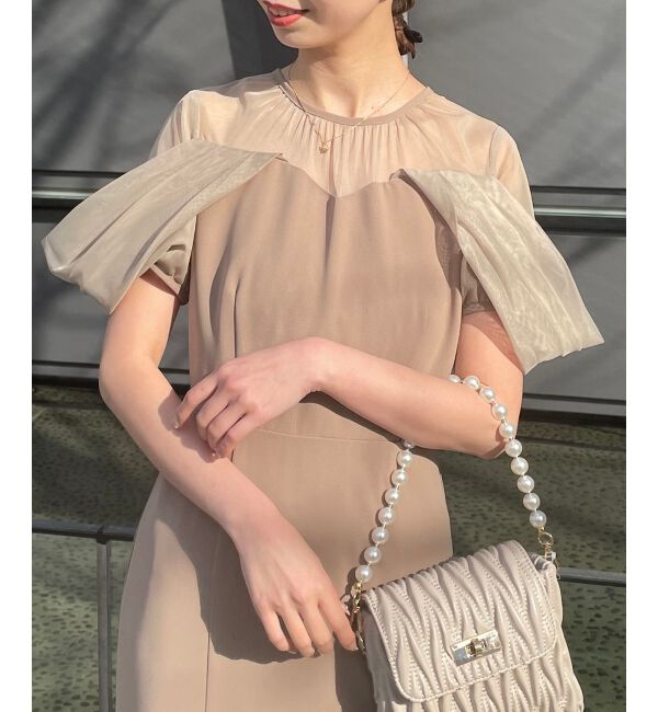 MAJESTICLEGON「ドレープチュール切替ドレス」|ドレス|ベージュ