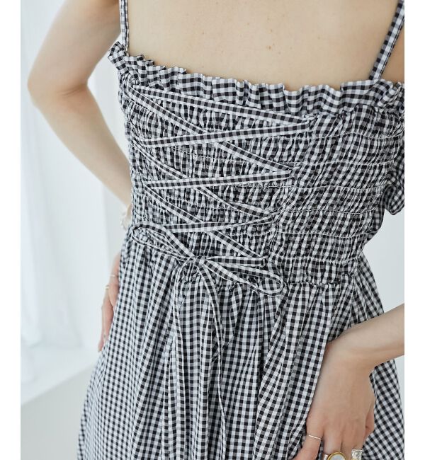 MAJESTICLEGON「フリルショルダーレースアップワンピ」|ワンピース|