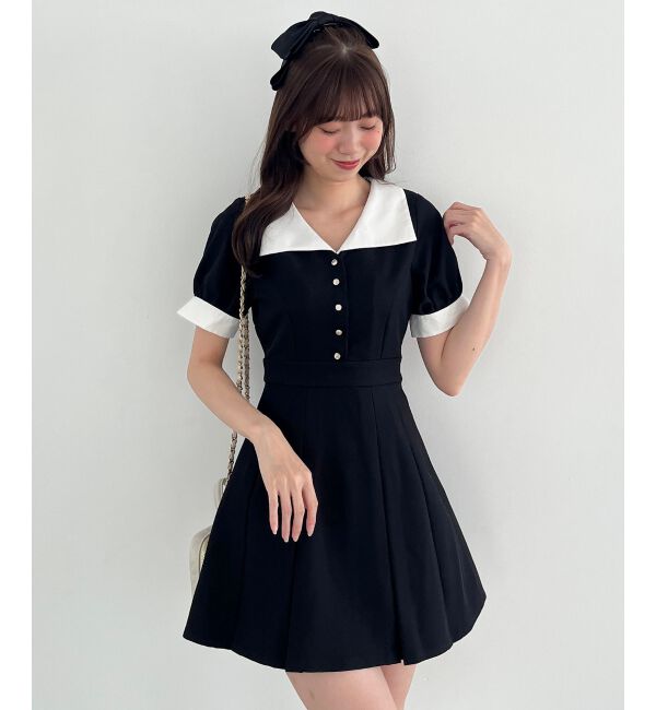  「衿配色ミニワンピース」|ワンピース|