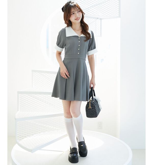  「衿配色ミニワンピース」|ワンピース|