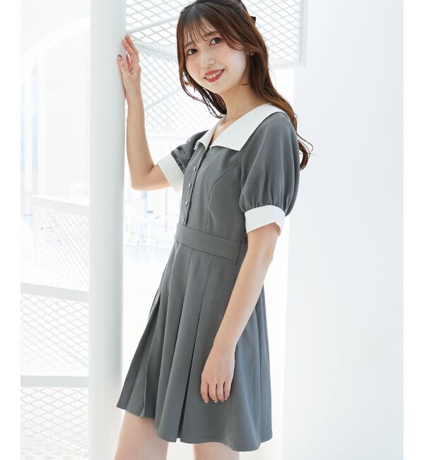  「衿配色ミニワンピース」|ワンピース|