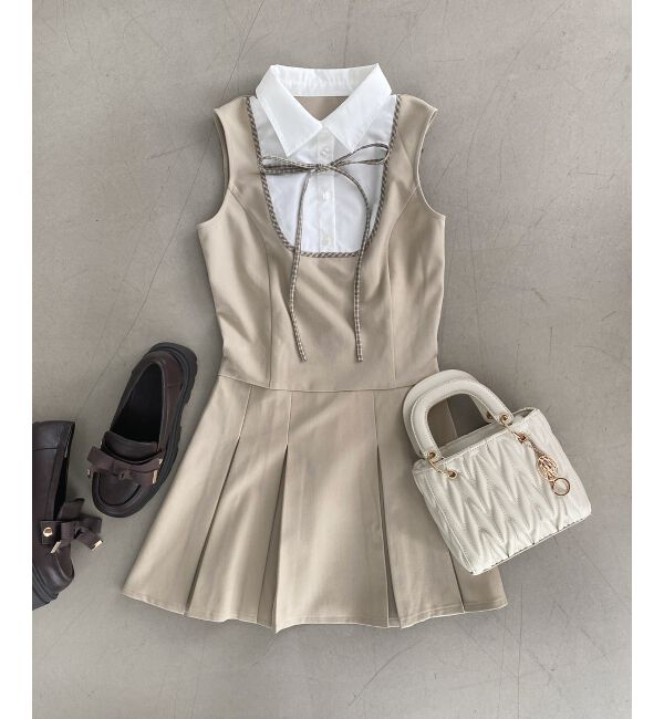  「ドッキングノースリーブミニワンピース」|ワンピース|