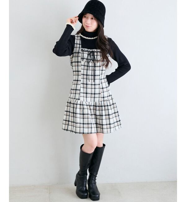  「フロントリボンチェックミニジャンスカ」|ジャンパースカート|ｱｲﾎﾞﾘｰ柄