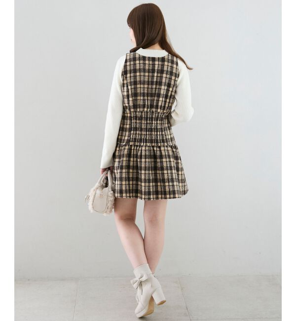  「フロントリボンチェックミニジャンスカ」|ジャンパースカート|