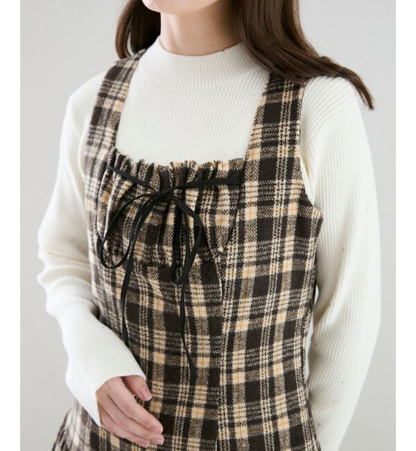  「フロントリボンチェックミニジャンスカ」|ジャンパースカート|