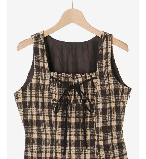  「フロントリボンチェックミニジャンスカ」|ジャンパースカート|