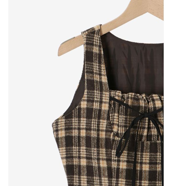  「フロントリボンチェックミニジャンスカ」|ジャンパースカート|