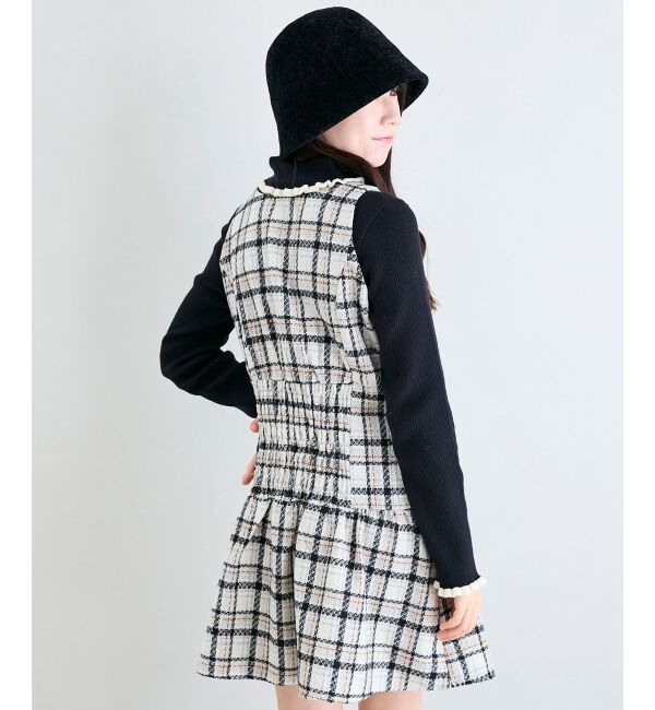  「フロントリボンチェックミニジャンスカ」|ジャンパースカート|