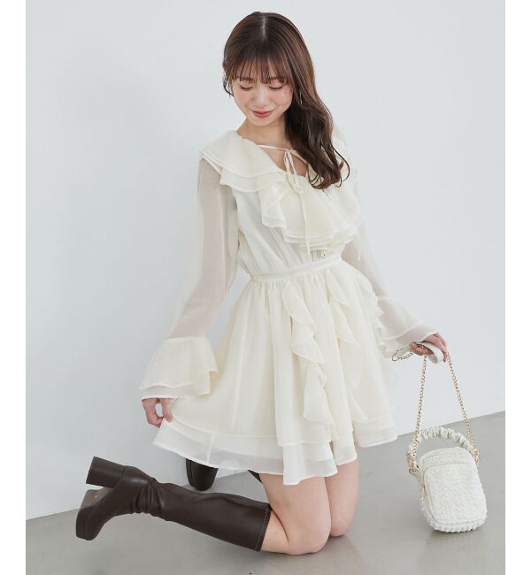  「エアリーラッフルフリルミニワンピース」|ワンピース|アイボリー