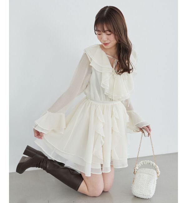  「エアリーラッフルフリルミニワンピース」|ワンピース|