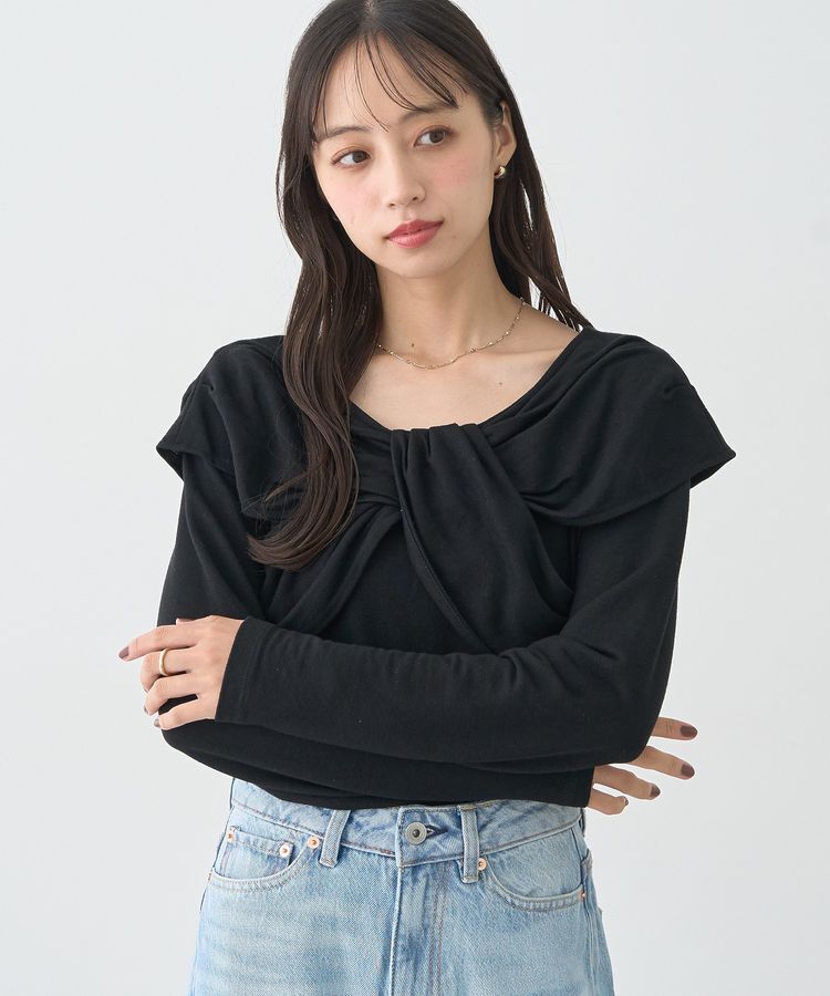 earth music&ecology「リボンライクドレーププルオーバー」|Tシャツ・カットソー|Black