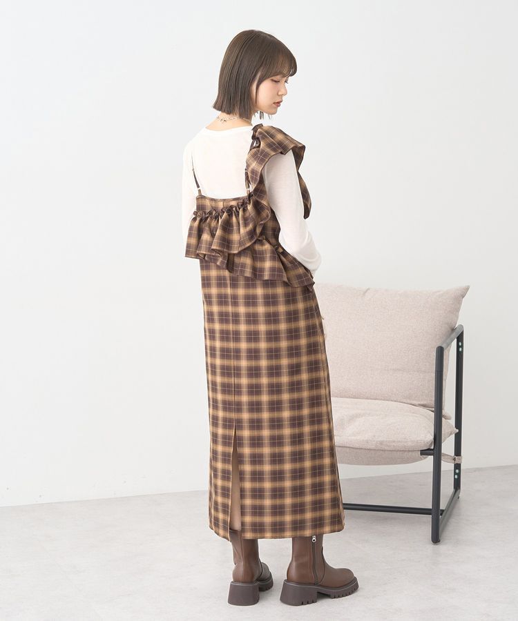 earth music&ecology「2wayフリルチェックキャミワンピース」|ワンピース|