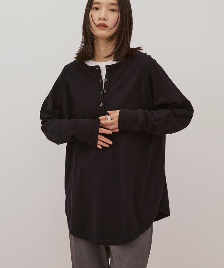 AMERICAN HOLIC「バイパチ2WAYヘンリーネックニットプルオーバー＜静電気軽減＞」|ニット・セーター|Black