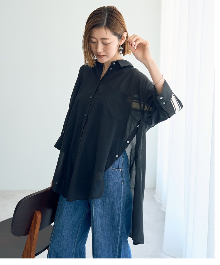 Editt by YECCA VECCA「リブMIXシアースリットオーバーシャツ」|シャツ・ブラウス|