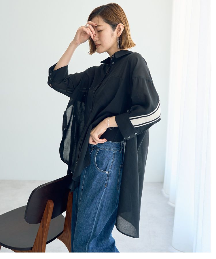 Editt by YECCA VECCA「リブMIXシアースリットオーバーシャツ」|シャツ・ブラウス|