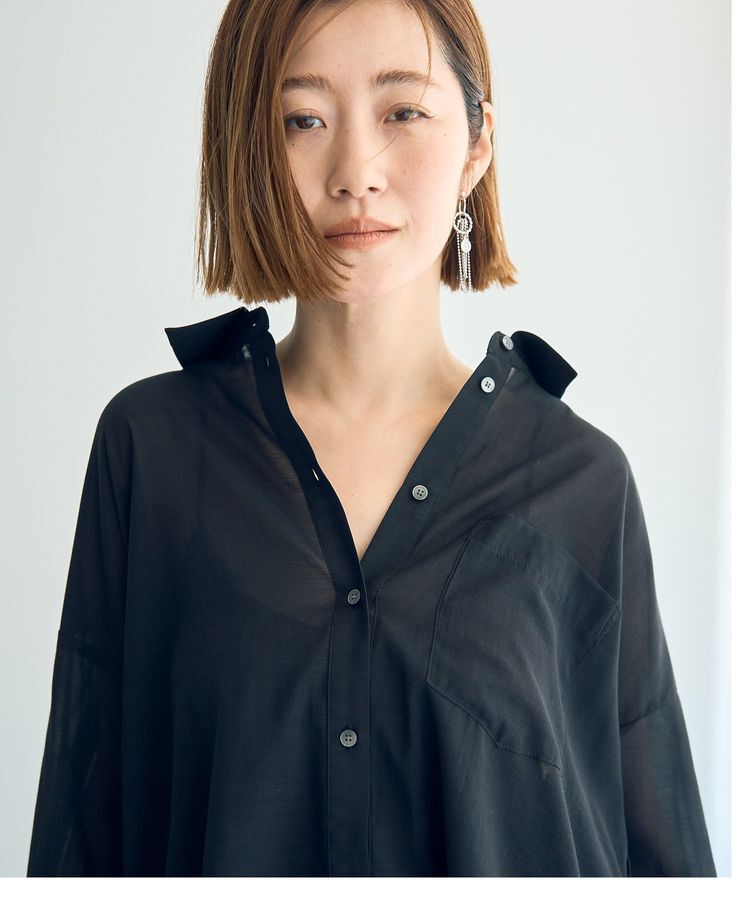 Editt by YECCA VECCA「リブMIXシアースリットオーバーシャツ」|シャツ・ブラウス|