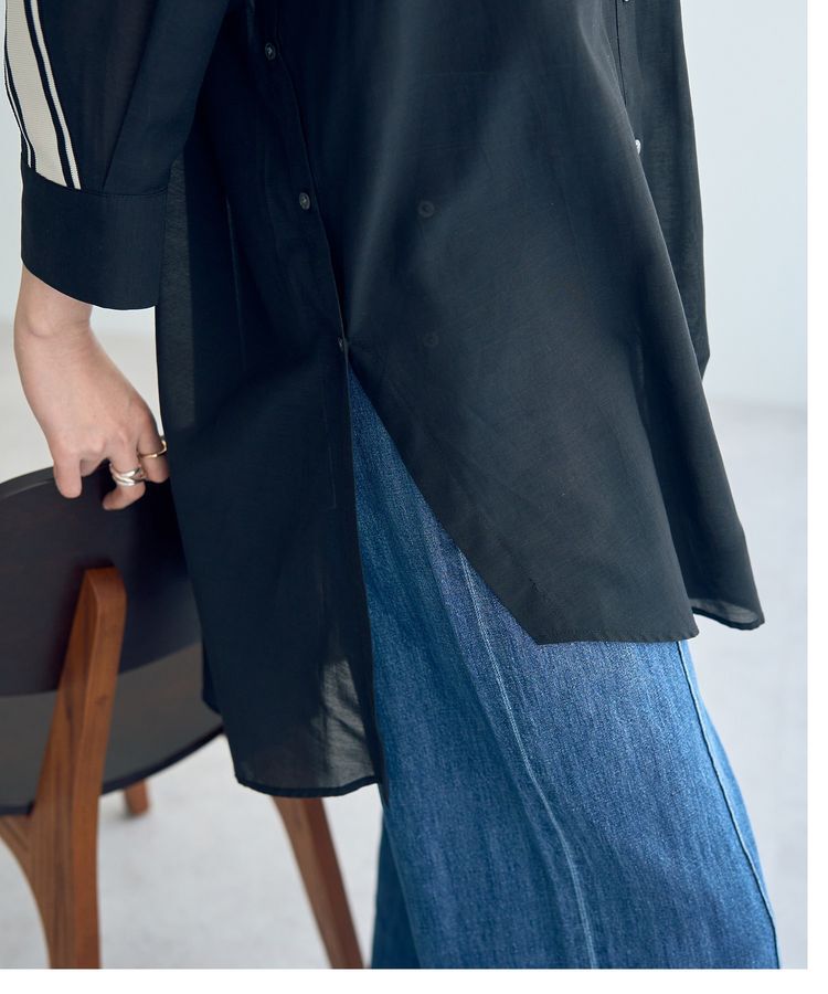 Editt by YECCA VECCA「リブMIXシアースリットオーバーシャツ」|シャツ・ブラウス|