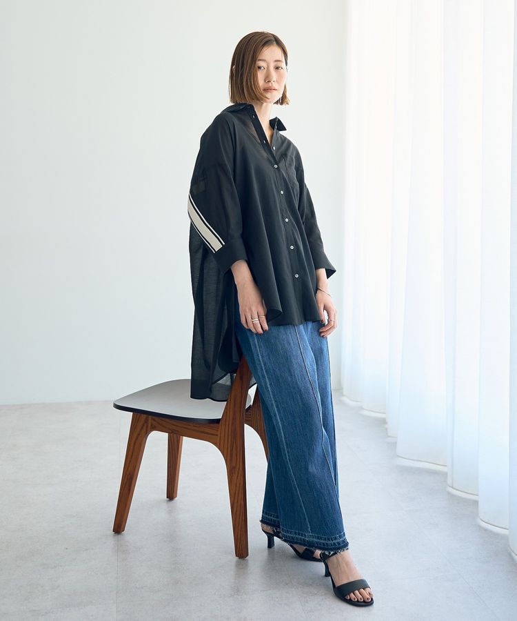 Editt by YECCA VECCA「リブMIXシアースリットオーバーシャツ」|シャツ・ブラウス|