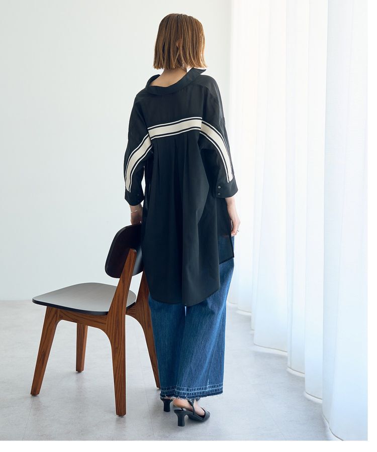 Editt by YECCA VECCA「リブMIXシアースリットオーバーシャツ」|シャツ・ブラウス|