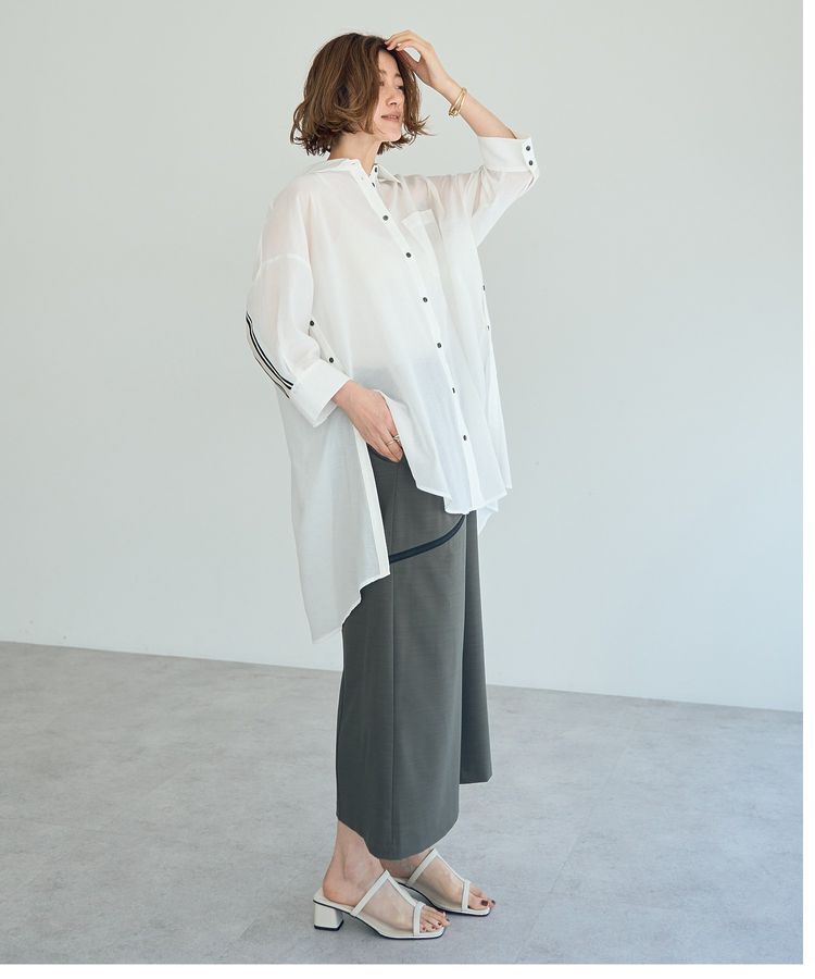 Editt by YECCA VECCA「リブMIXシアースリットオーバーシャツ」|シャツ・ブラウス|