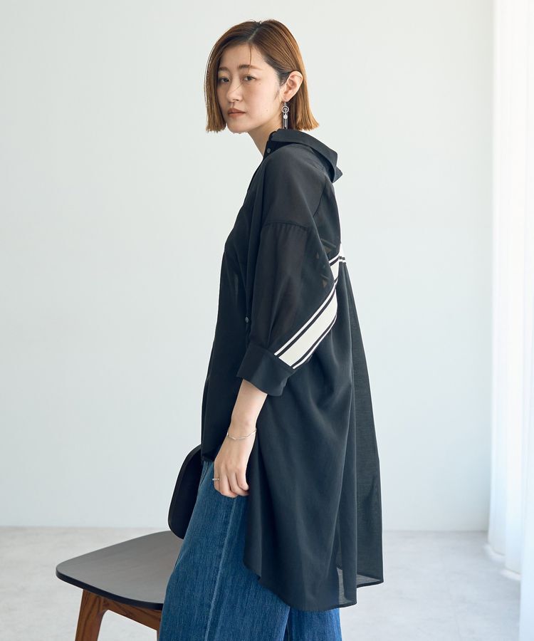 Editt by YECCA VECCA「リブMIXシアースリットオーバーシャツ」|シャツ・ブラウス|Black