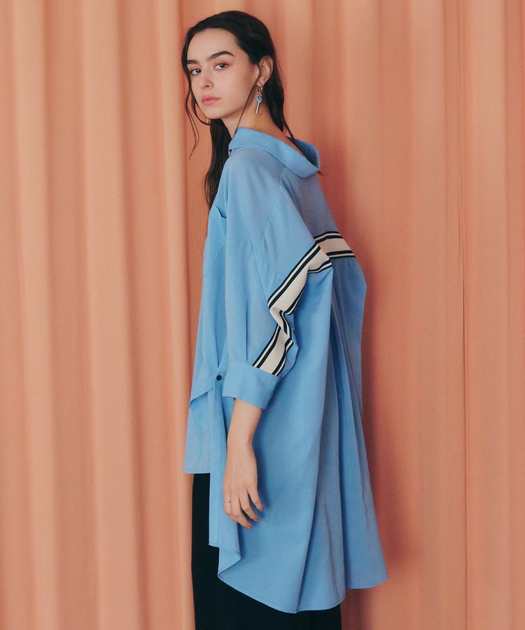 Editt by YECCA VECCA「リブMIXシアースリットオーバーシャツ」|シャツ・ブラウス|Blue