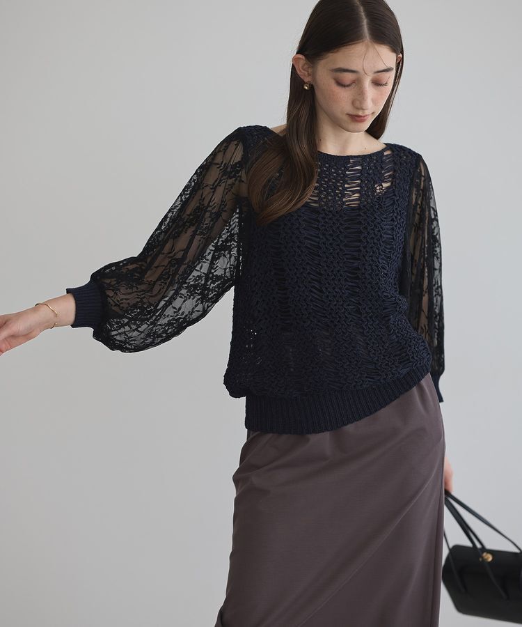 YECCA VECCA「【archive】テープヤーン袖レースプルオーバー」|ニット・セーター|