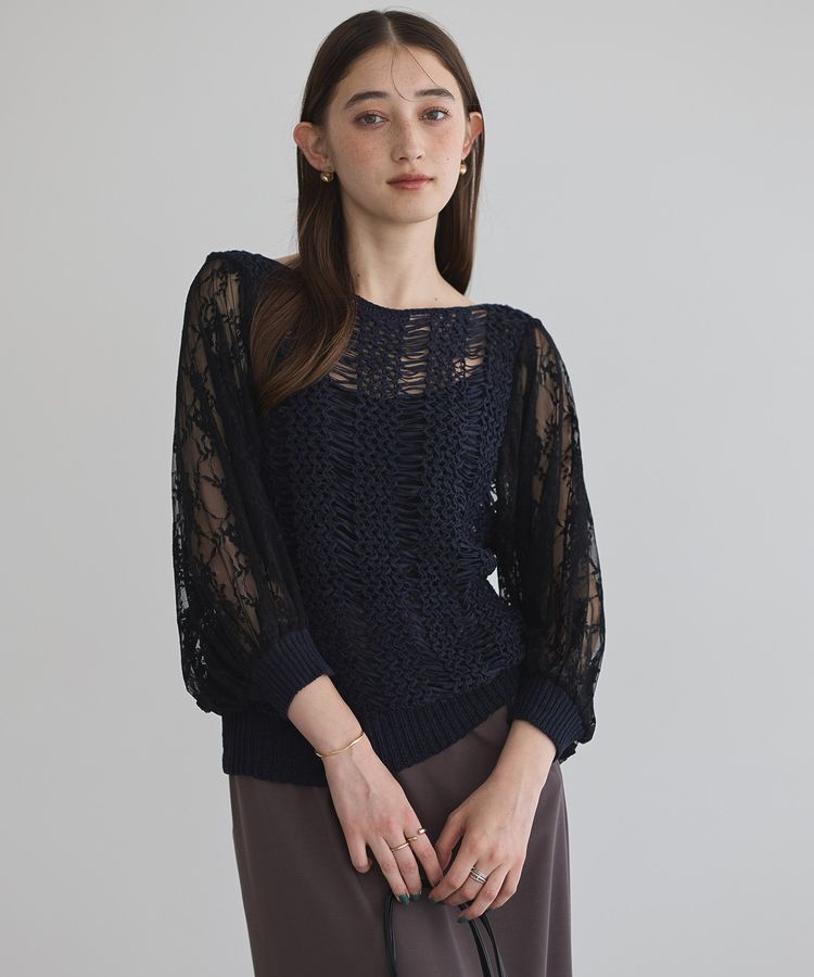 YECCA VECCA「【archive】テープヤーン袖レースプルオーバー」|ニット・セーター|Navy