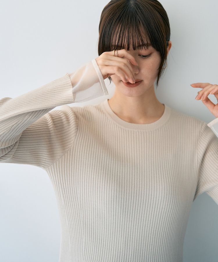 YECCA VECCA「袖口シアーリブニット」|ニット・セーター|
