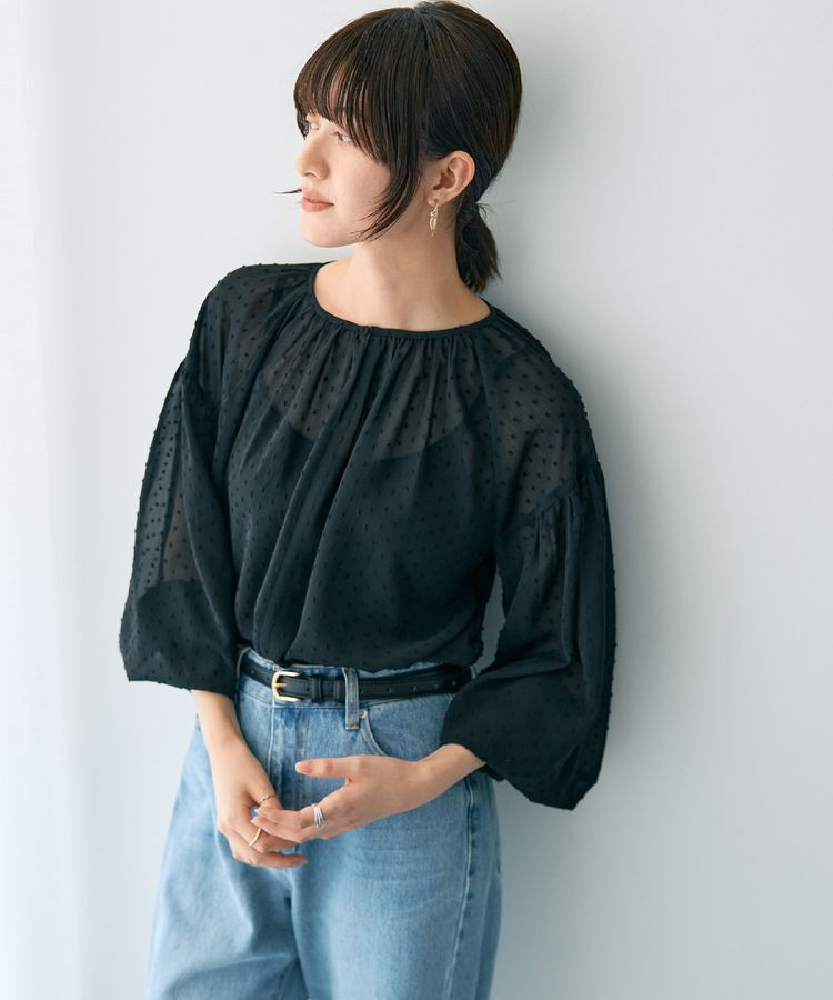 YECCA VECCA「シアードットジャガードブラウス」|シャツ・ブラウス|Black