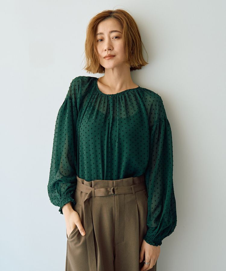 YECCA VECCA「シアードットジャガードブラウス」|シャツ・ブラウス|Green