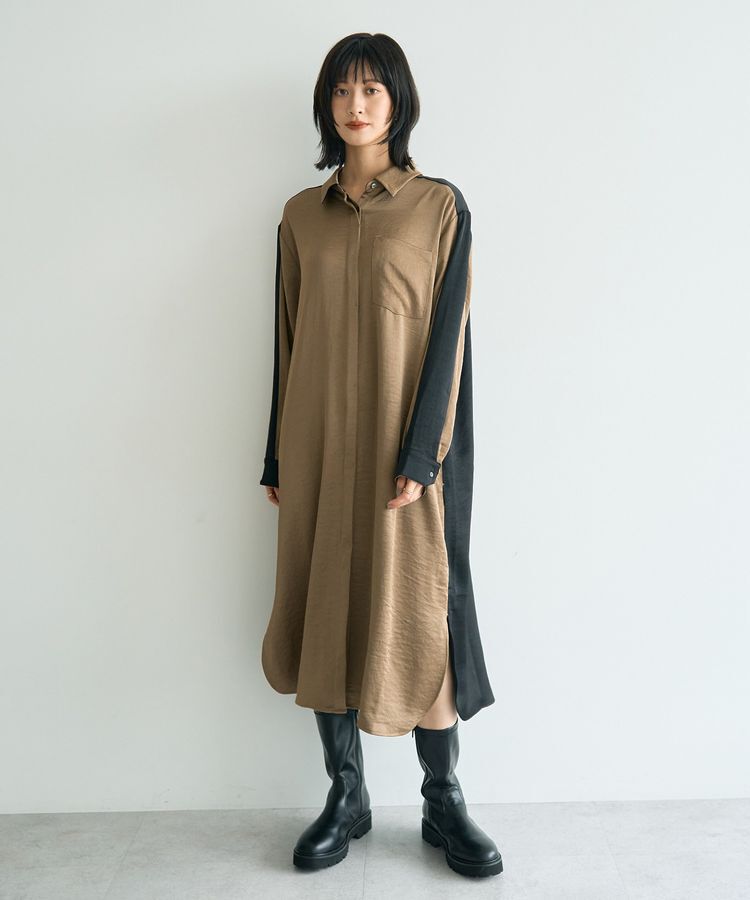 Editt by YECCA VECCA「ヴィンテージサテンシャツワンピース」|ワンピース|Khaki