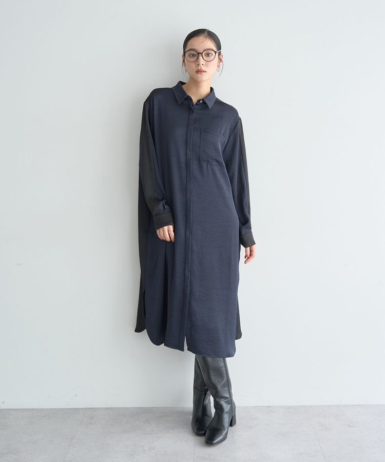 Editt by YECCA VECCA「ヴィンテージサテンシャツワンピース」|ワンピース|Navy