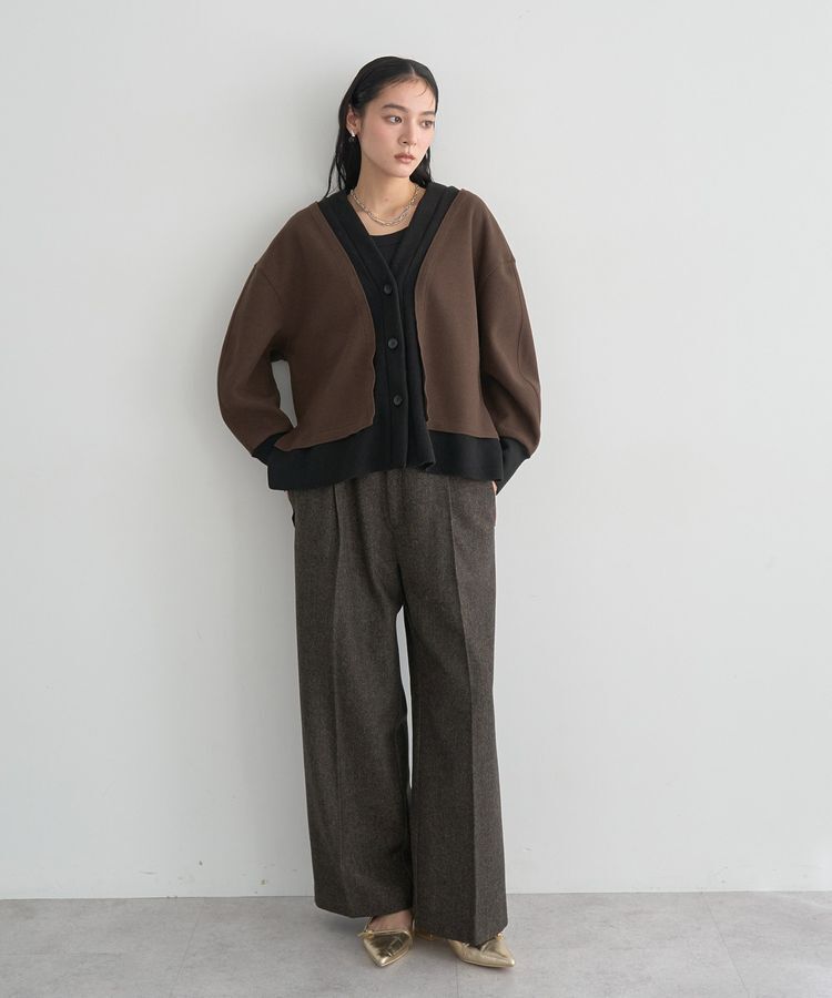 YECCA VECCA「ニット切替メルトンVネックカーディガン」|カーディガン|