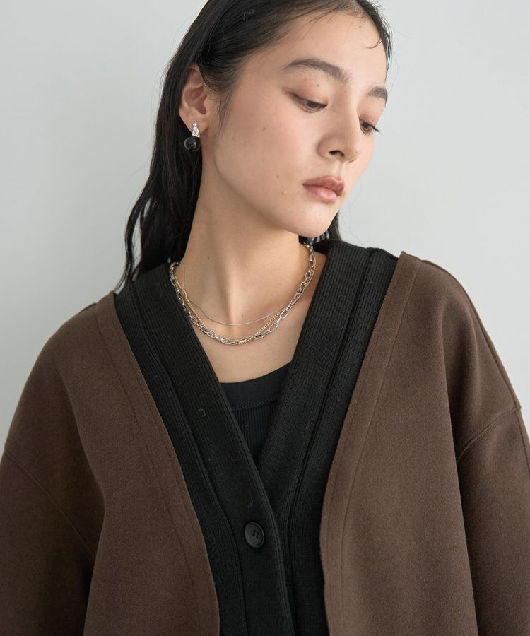 YECCA VECCA「ニット切替メルトンVネックカーディガン」|カーディガン|