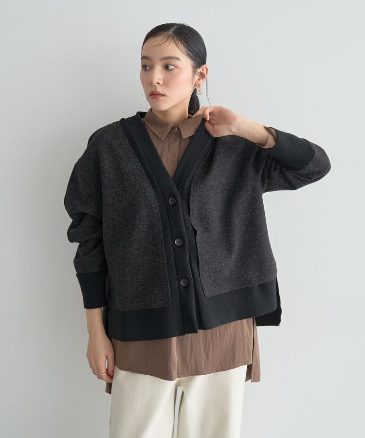 YECCA VECCA「ニット切替メルトンVネックカーディガン」|カーディガン|