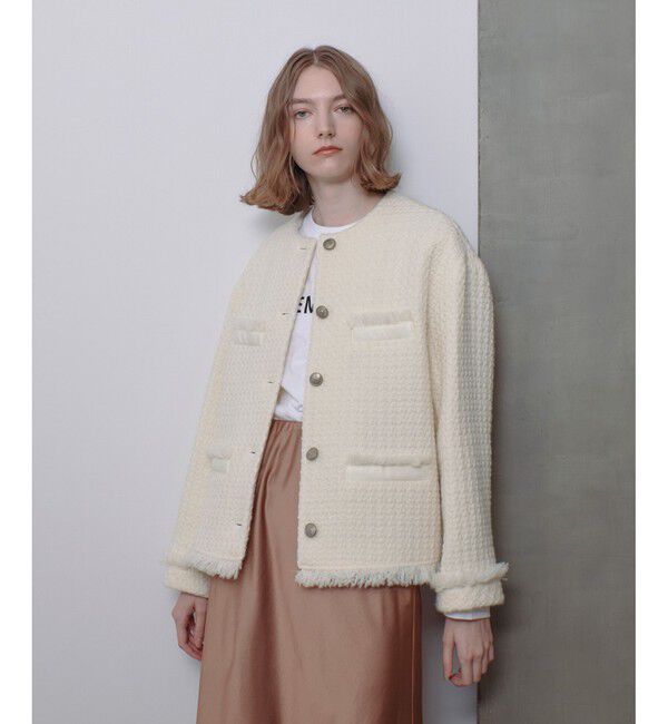 allureville「ロービングツイードクルーネックジャケット」|その他|オフホワイト