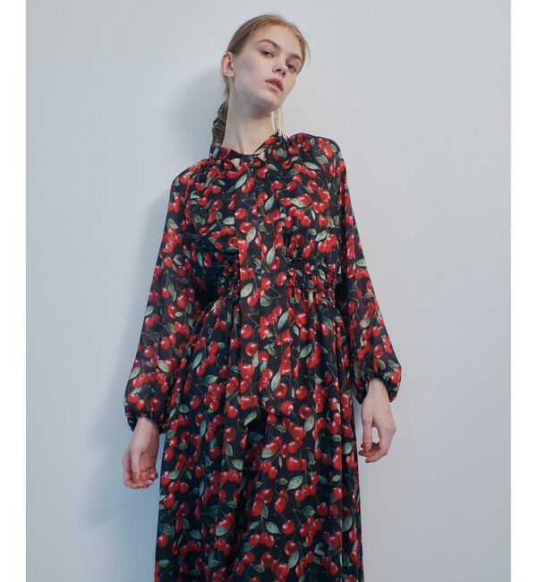 LOULOU WILLOUGHBY「【LOULOU WILLOUGHBY】LISAチェリープリント リボンワンピース」|ワンピース|