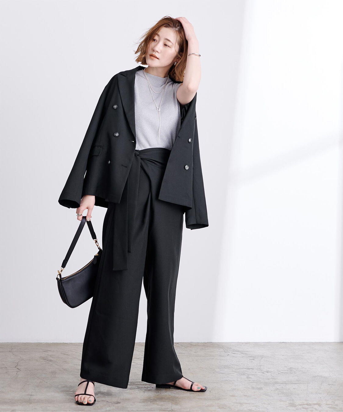 ur's「リネンライクダブルブレストジャケット」|テーラードジャケット|ブラック